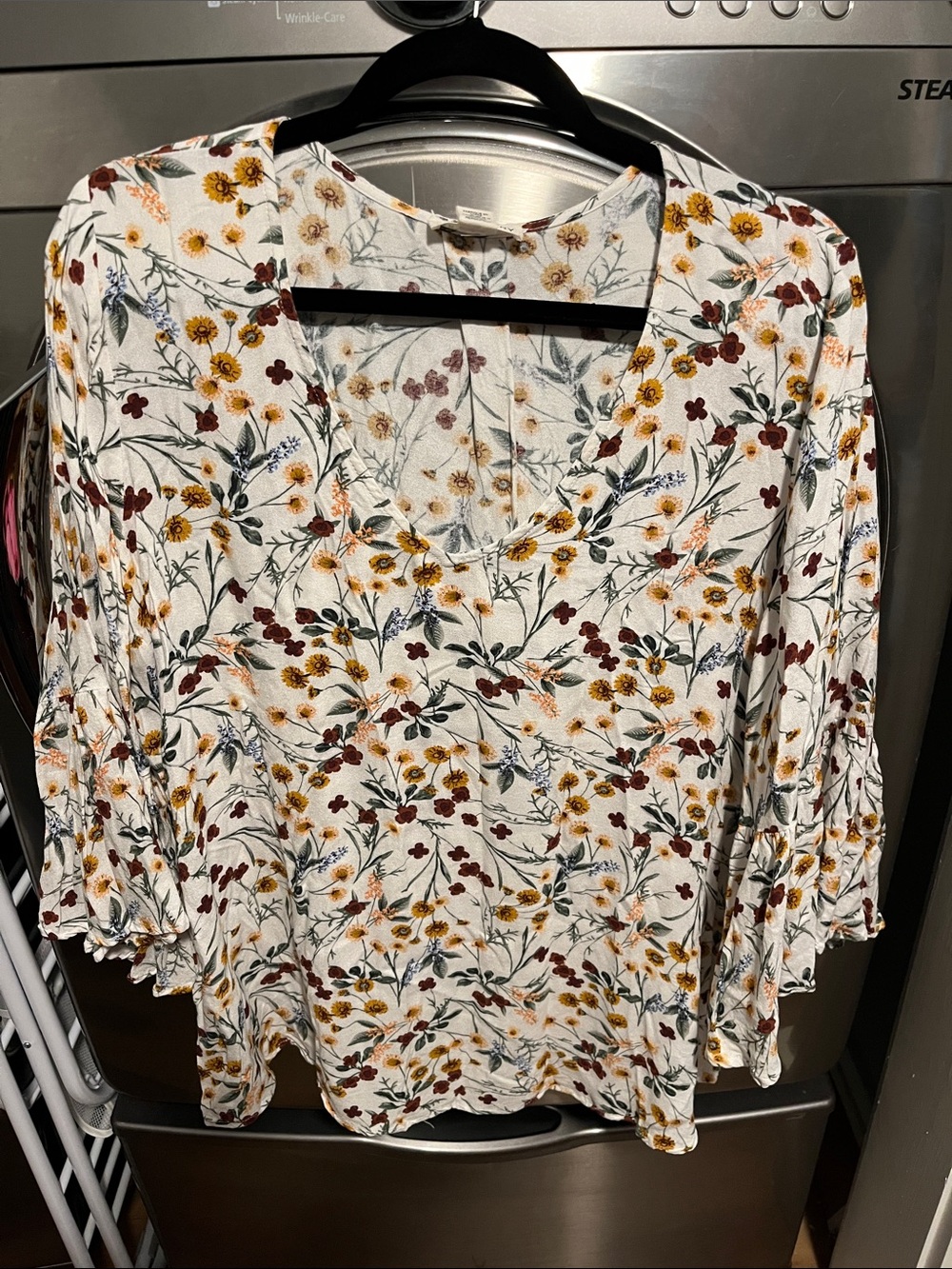 Artisan Ny White Floral Scoop-Neck Tunic with Yellow & Burgundy Accents